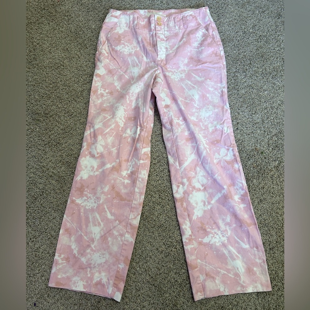 Anthropologie Pink Tie-Dye Straight Leg Pants Jamie Trousers Size 10P Cotton